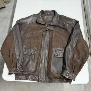 Vintage Brown Leather Bomber Jacket Mens XL Two Tone Paneled Flight Coat